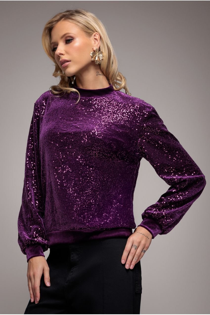 Goddiva Sequin Velvet Sweater – Magenta