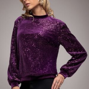 Goddiva Sequin Velvet Sweater - Magenta