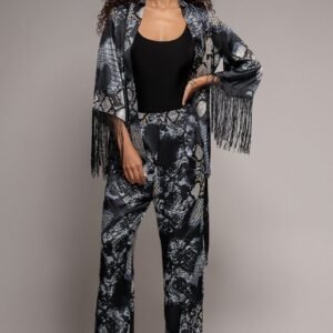 Goddiva Foil Print Wide Leg Pants - Black