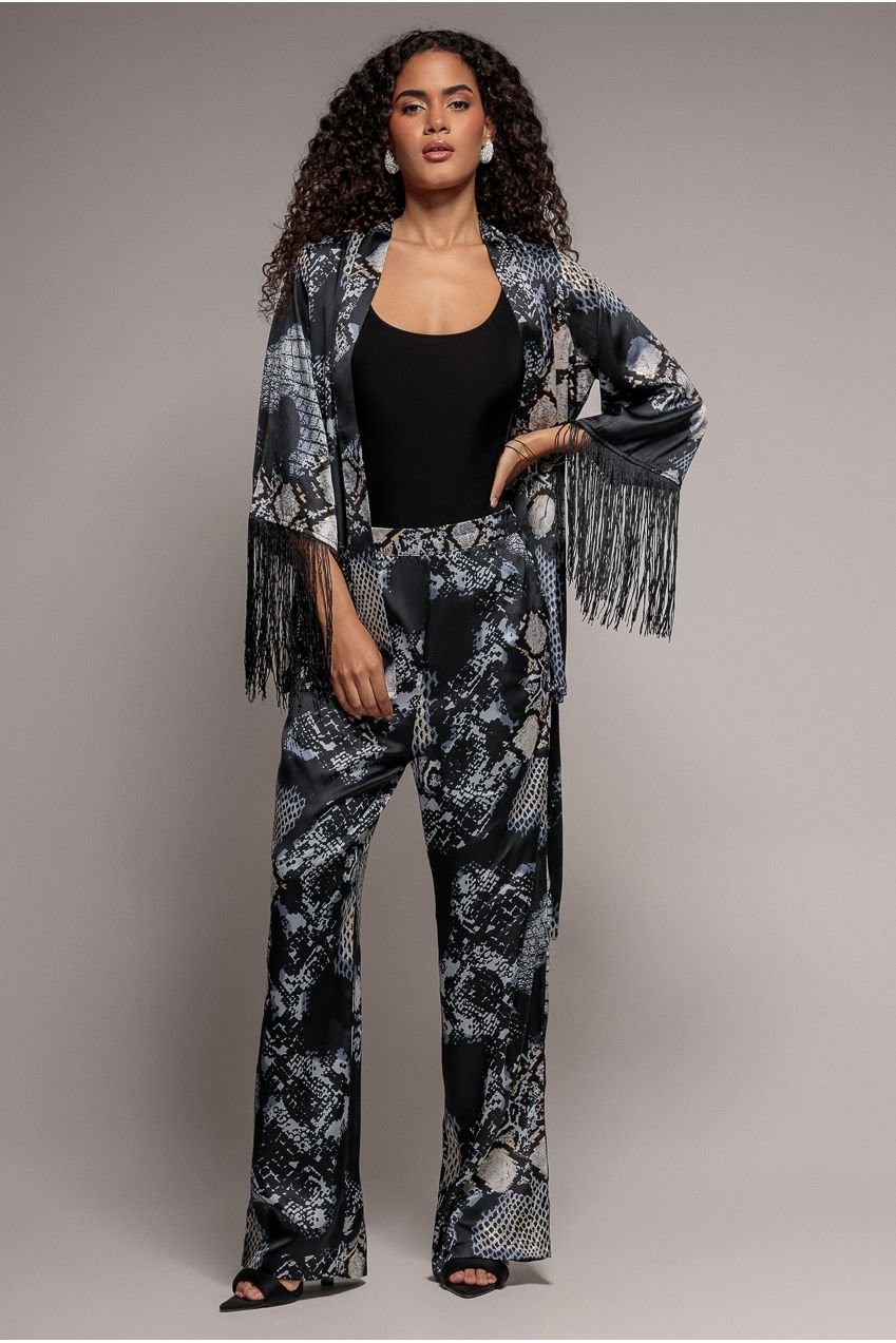 Goddiva Foil Print Wide Leg Pants – Black