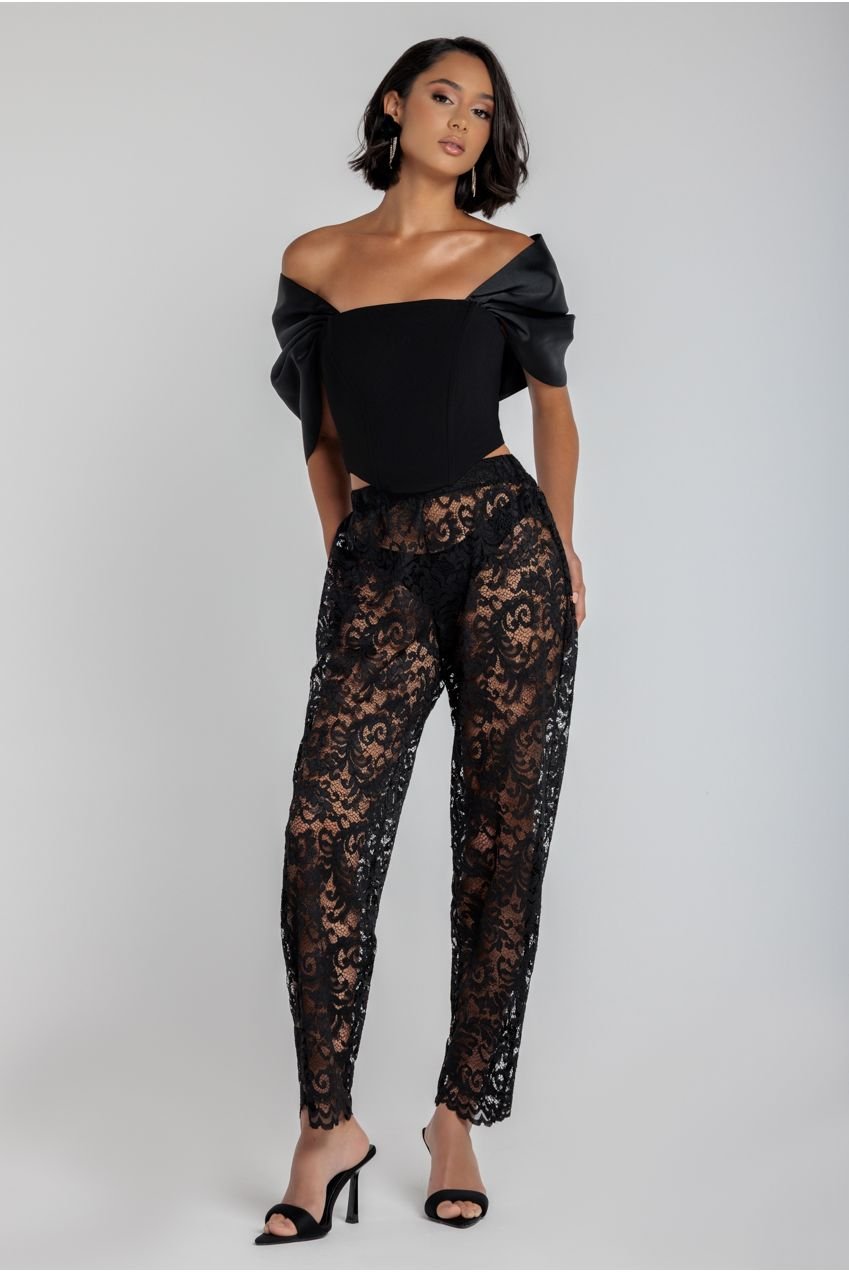 Goddiva Barrell Leg Scalloped Hem Pant – Black