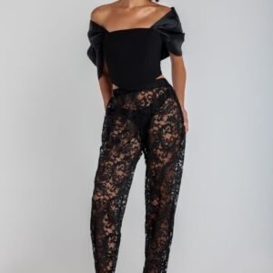 Goddiva Barrell Leg Scalloped Hem Pant - Black