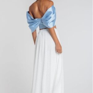 Goddiva Off Shoulder Back Satin Bow Scuba Corset - Light Blue