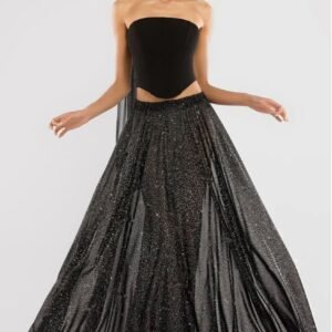 Goddiva Gathered A-Line Glitter Chiffon Maxi Skirt