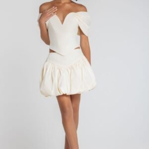 Goddiva Bengaline Balloon Mini Skirt - Cream