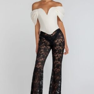 Goddiva Bootcut Scalloped Lace Pant - Black