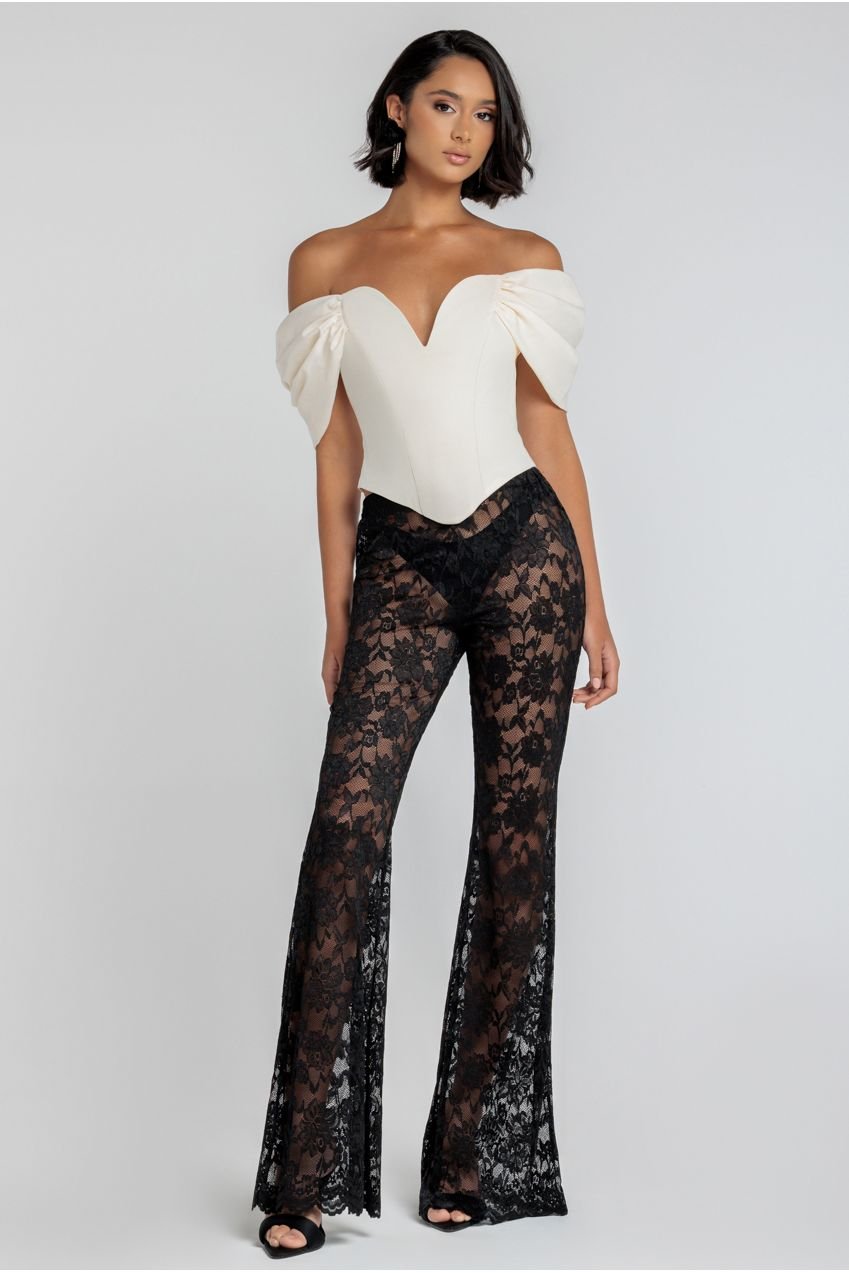 Goddiva Bootcut Scalloped Lace Pant – Black