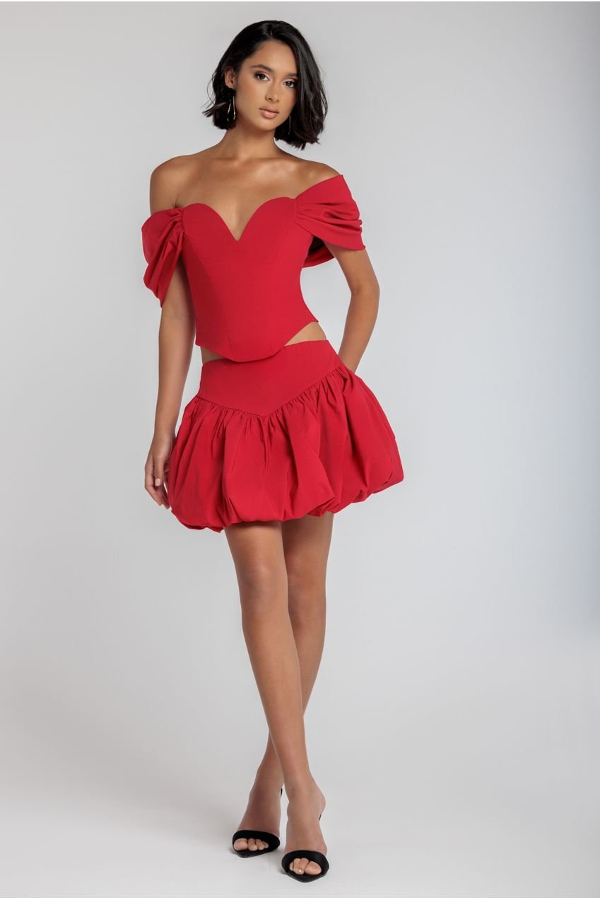 Goddiva Bengaline Balloon Mini Skirt – Red