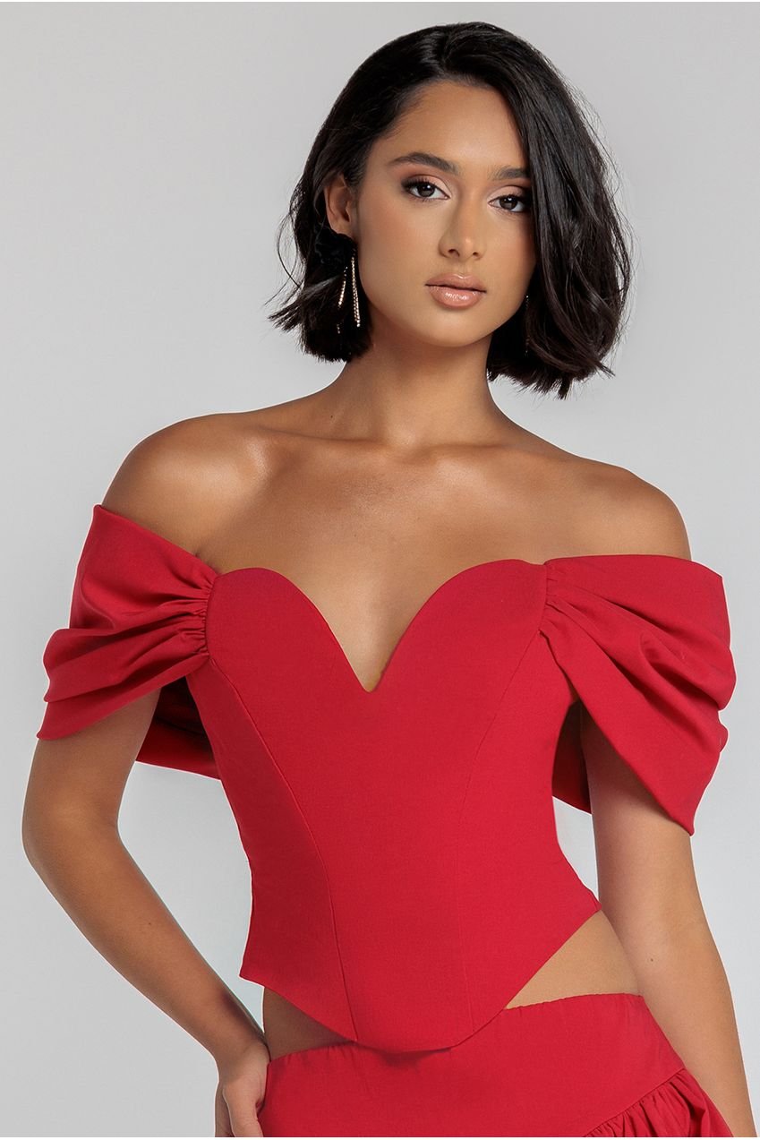Goddiva Bardot Corset Top – Red