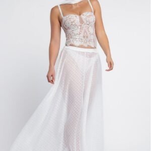 Goddiva Polka Dobby Chiffon A-Line Maxi Skirt