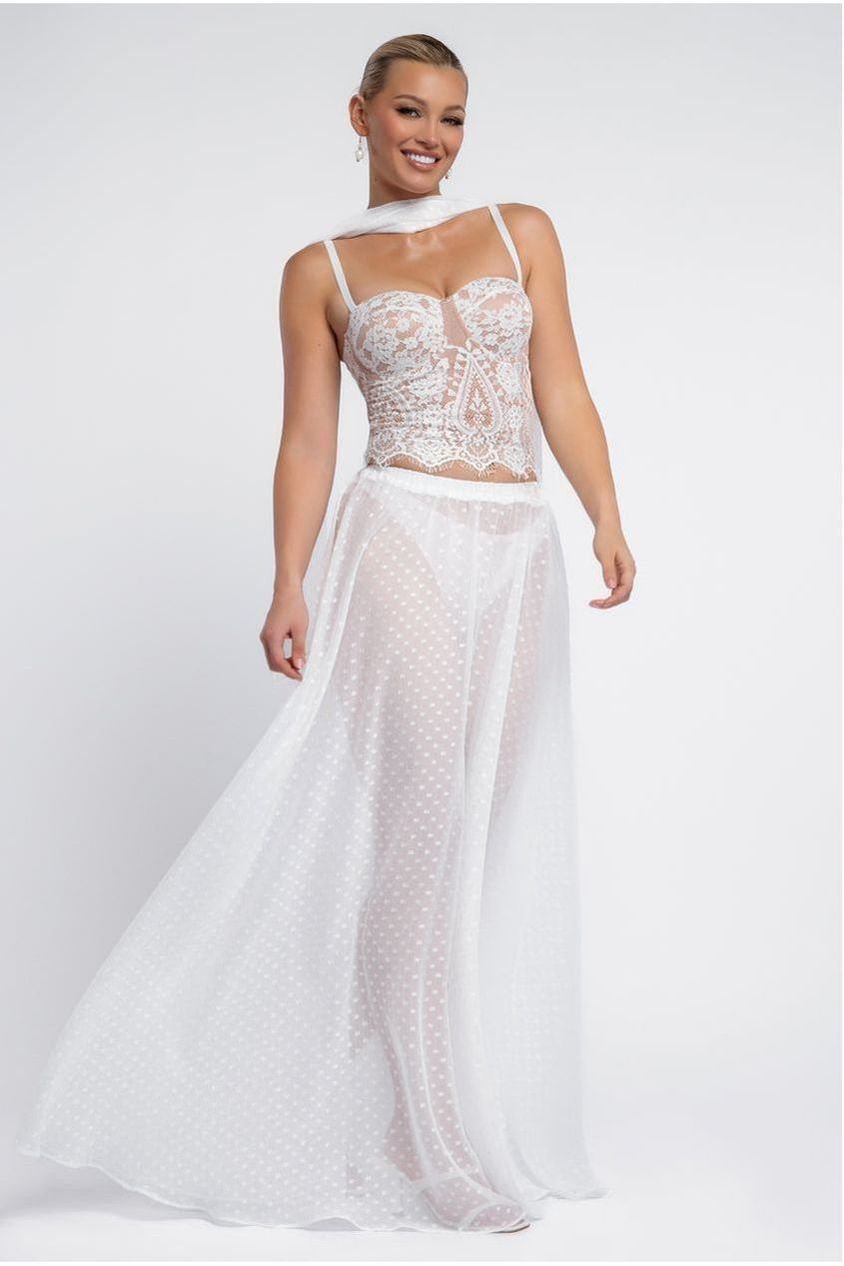 Goddiva Polka Dobby Chiffon A-Line Maxi Skirt