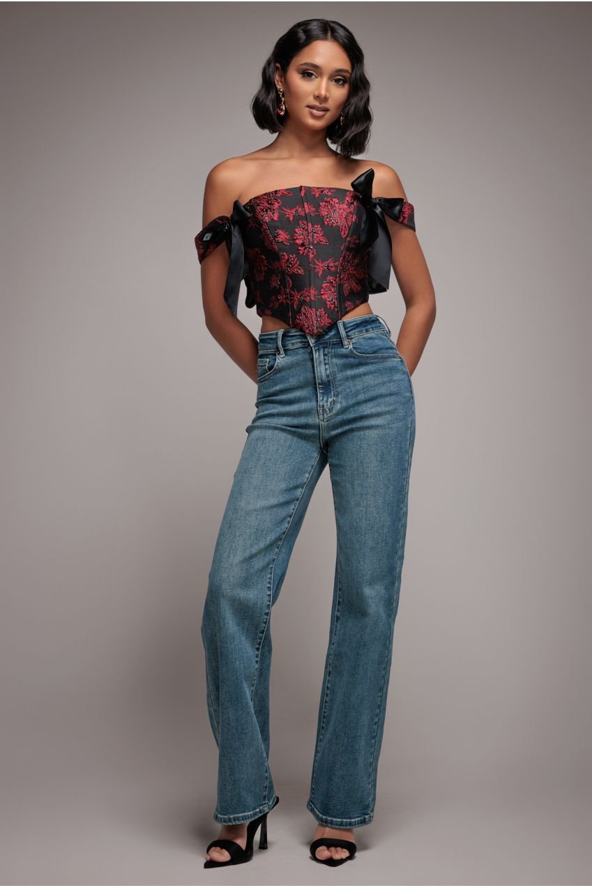 Goddiva denim Mid Wash Straight Leg Denim Jeans – Blue