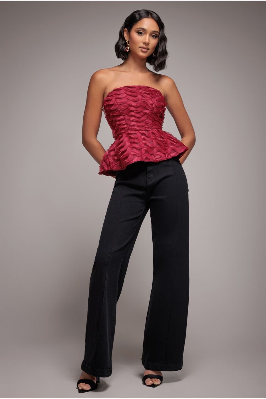Goddiva denim Wide Leg Stretch Denim Jeans – Black