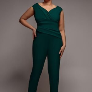 Goddiva Plus Bardot Scuba Romper - Emerald Green