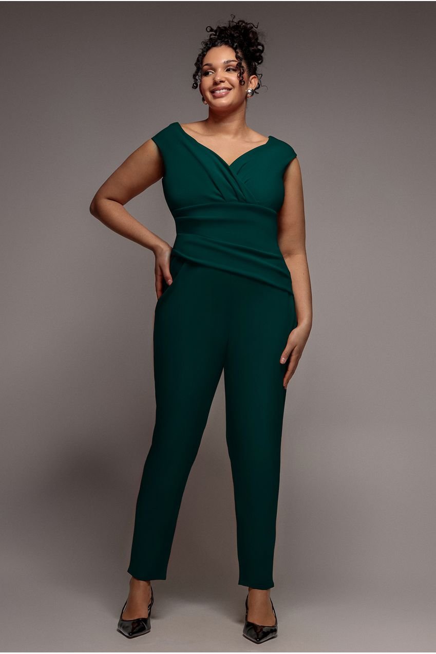 Goddiva Plus Bardot Scuba Romper – Emerald Green