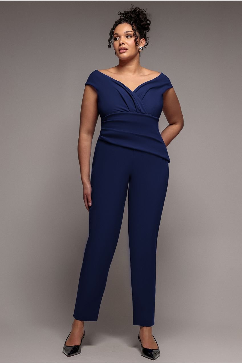 Goddiva Plus Bardot Scuba Romper – Navy Blue