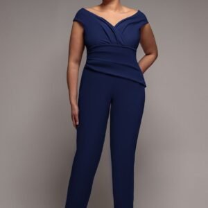 Goddiva Plus Bardot Scuba Romper - Navy Blue
