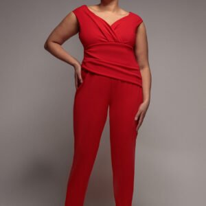 Goddiva Plus Bardot Scuba Romper - Red