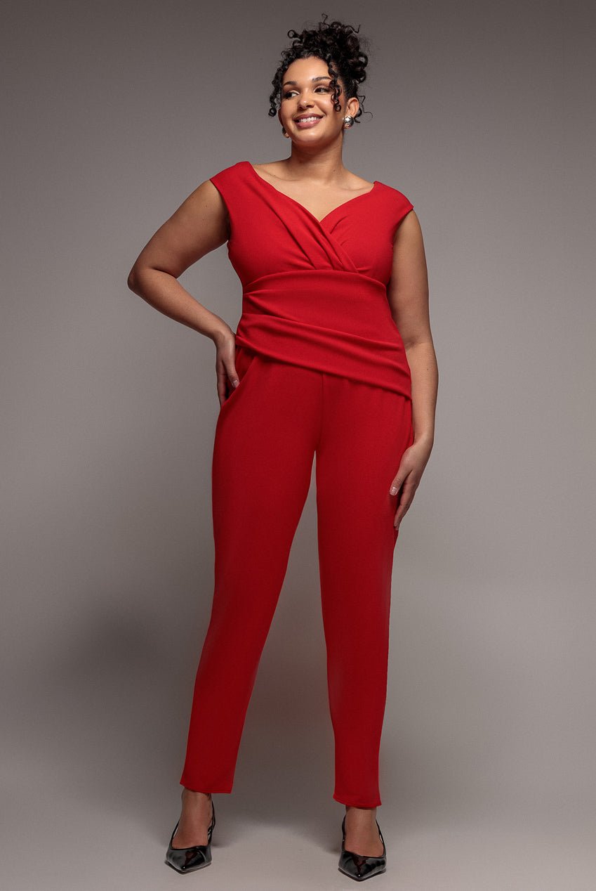 Goddiva Plus Bardot Scuba Romper – Red