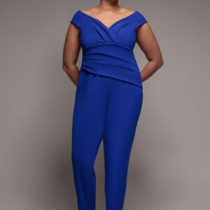 Goddiva Plus Bardot Scuba Romper - Royal Blue