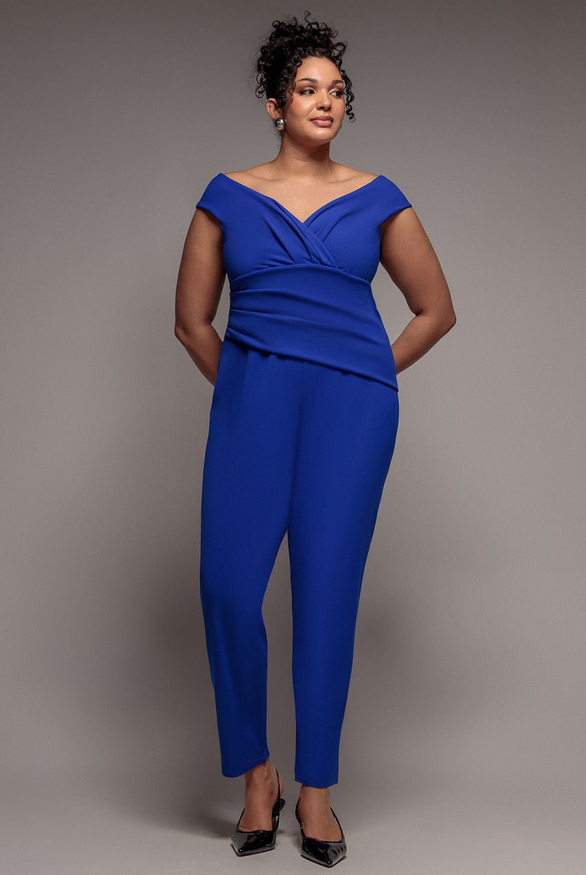 Goddiva Plus Bardot Scuba Romper – Royal Blue