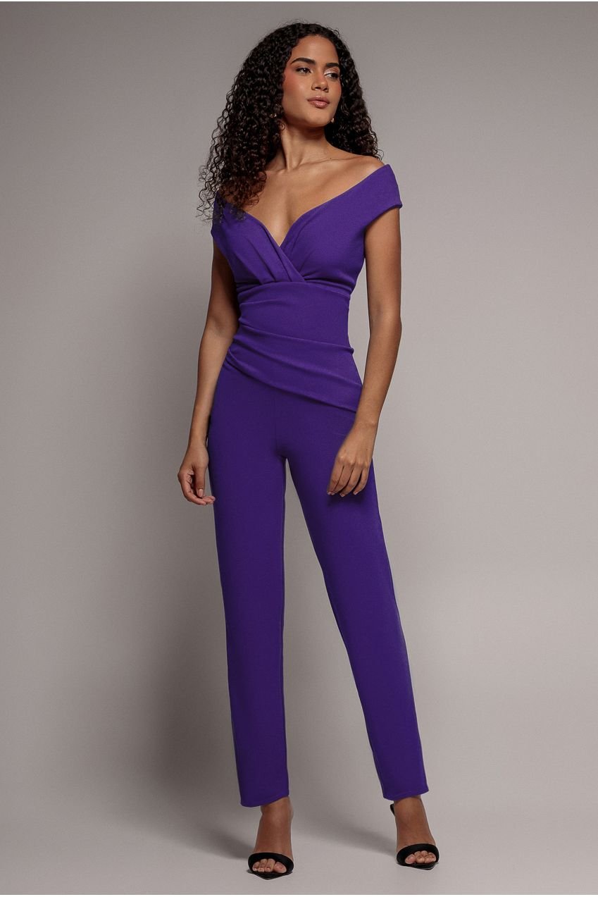 Goddiva Bardot Scuba Romper – Purple