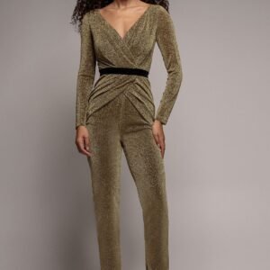 Goddiva Lurex Wrap Bodice Romper - Gold