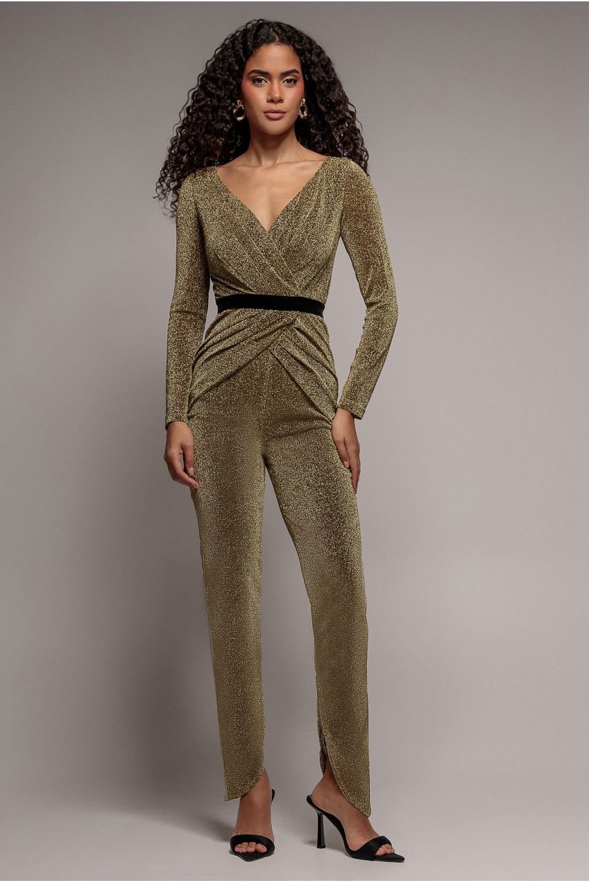 Goddiva Lurex Wrap Bodice Romper – Gold