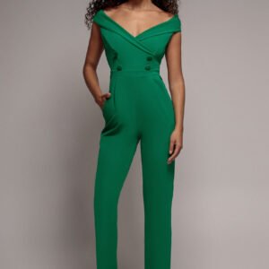 Goddiva Bardot Wrap Sweetheart Neck Romper - Vivid Emerald