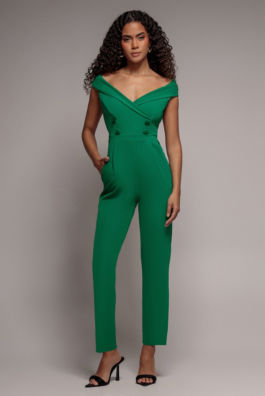 Goddiva Bardot Wrap Sweetheart Neck Romper – Vivid Emerald
