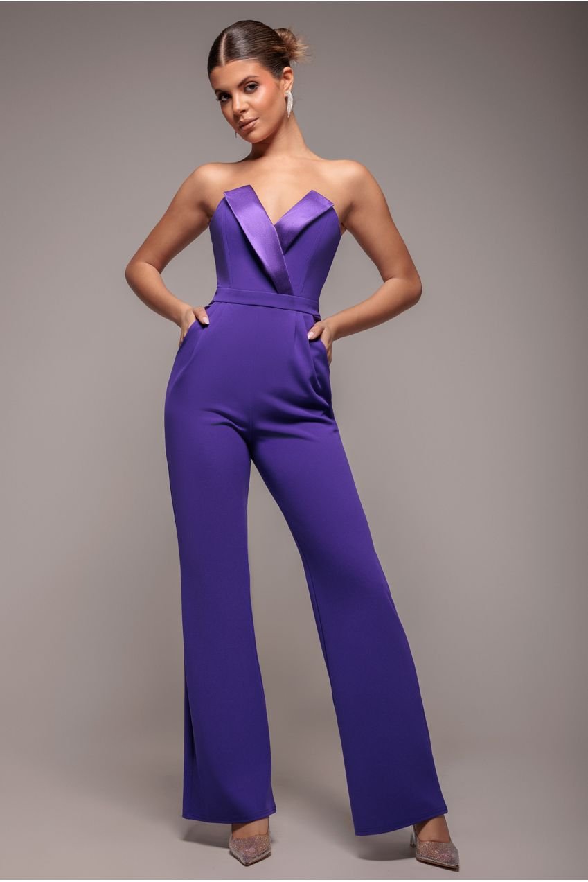Goddiva Satin Collar Scuba Romper – Purple