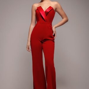 Goddiva Satin Collar Scuba Romper - Red