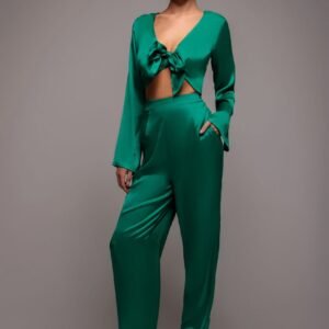 Goddiva Cut Out Satin Romper - Emerald