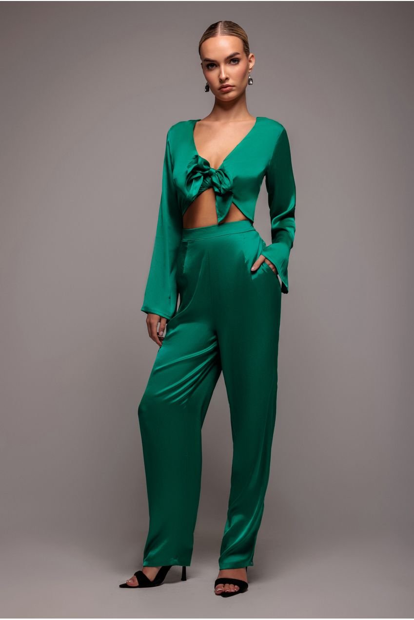 Goddiva Cut Out Satin Romper – Emerald