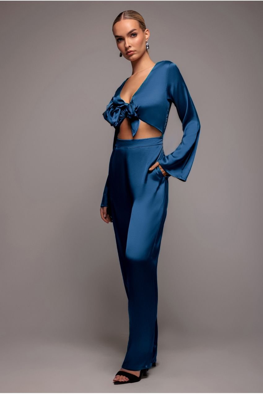Goddiva Cut Out Satin Romper – Navy