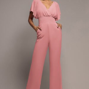 Goddiva Chiffon Romper With Flutter Sleeves - Blush