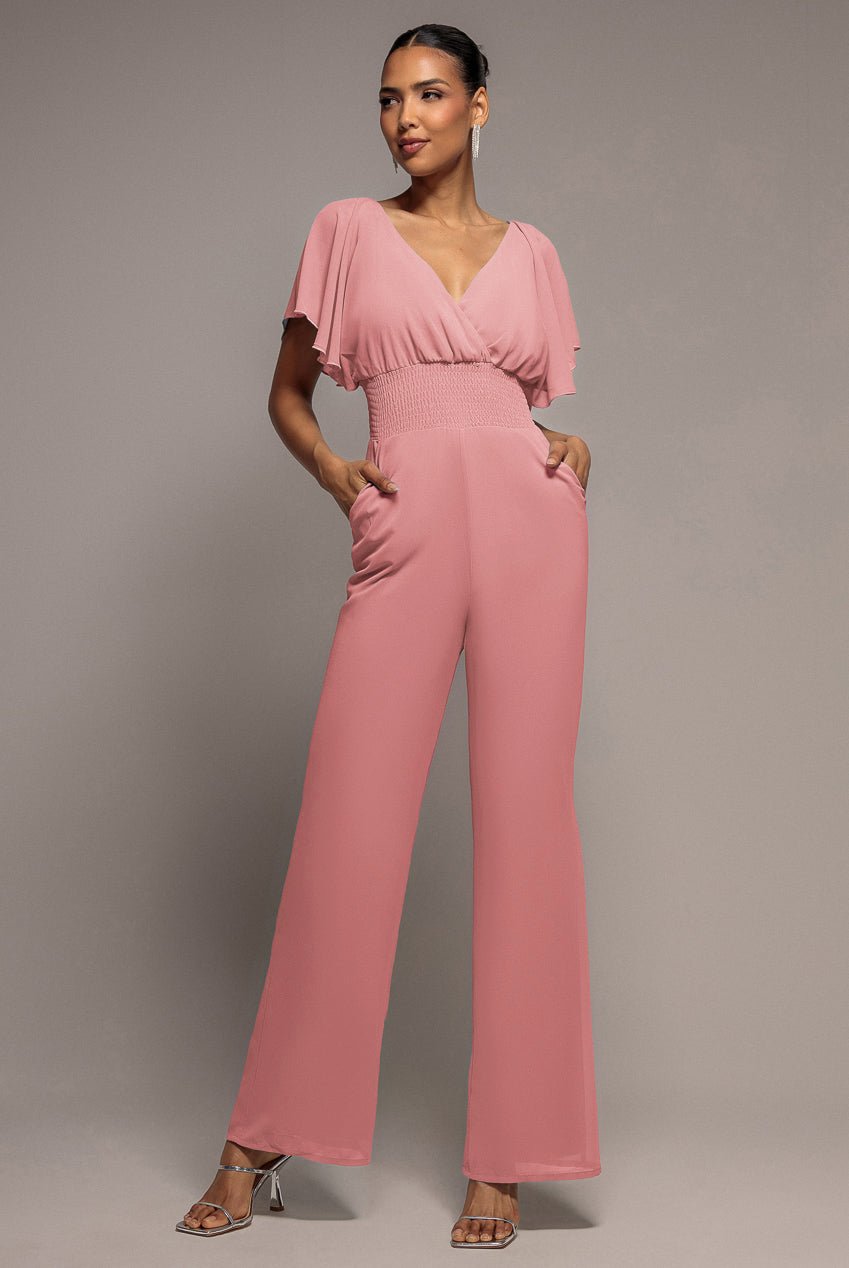 Goddiva Chiffon Romper With Flutter Sleeves – Blush