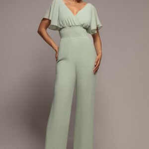 Goddiva Chiffon Romper With Flutter Sleeves - Sage Green
