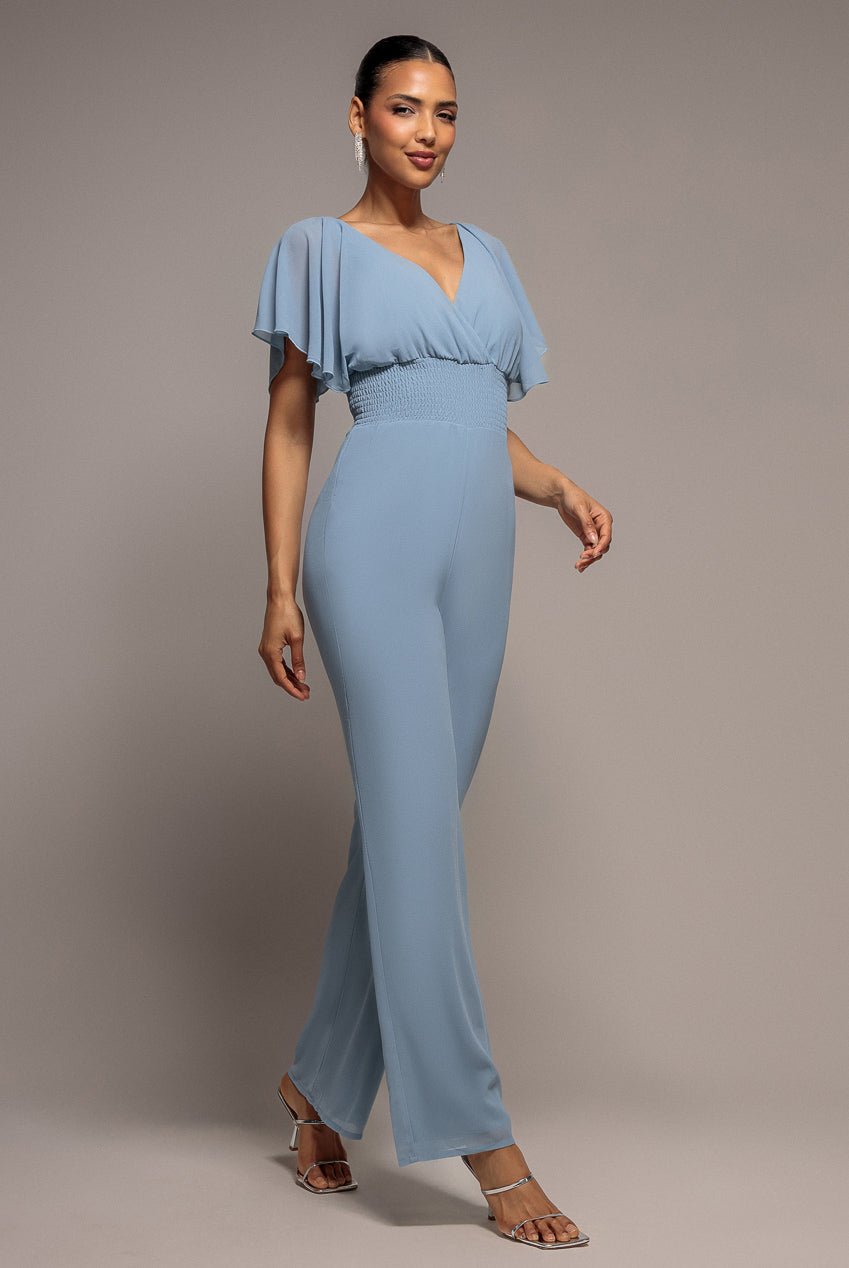 Goddiva Chiffon Romper With Flutter Sleeves – Blue