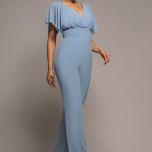 Goddiva Chiffon Romper With Flutter Sleeves - Blue