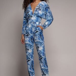 Goddiva Tropical Print Romper - Blue