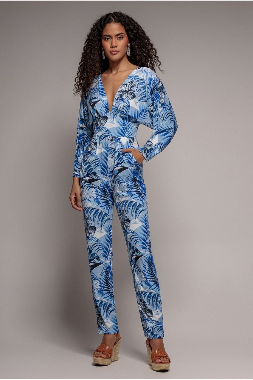 Goddiva Tropical Print Romper – Blue