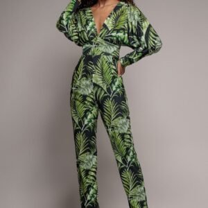 Goddiva Tropical Print Romper - Green