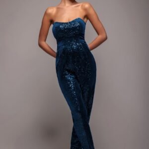 Goddiva Sequin & Velvet Corset Romper - Blue
