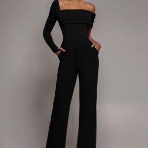Goddiva One Shoulder Scuba Romper - Black