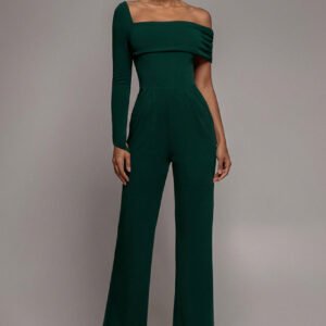 Goddiva One Shoulder Scuba Romper - Emerald Green