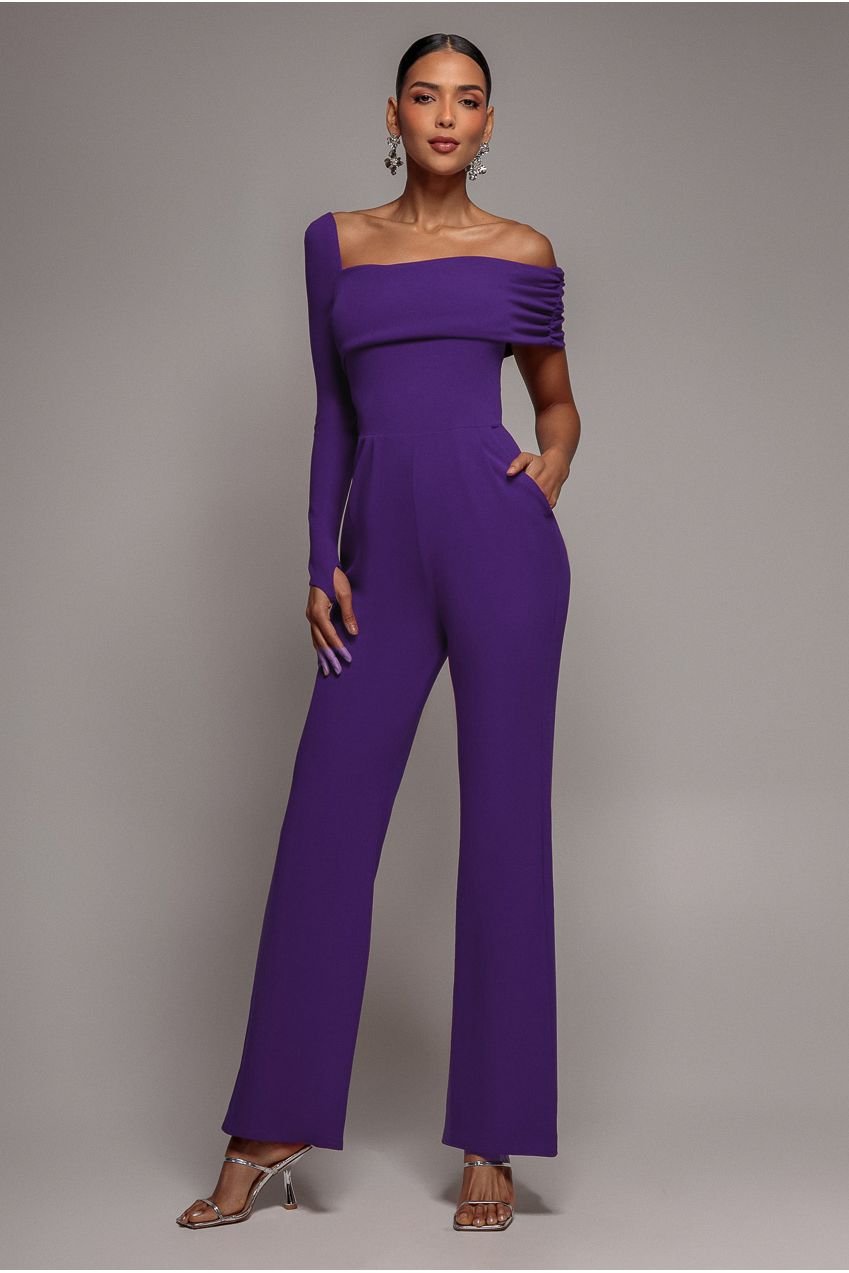 Goddiva One Shoulder Scuba Romper – Purple
