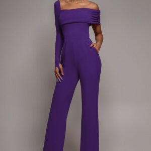 Goddiva One Shoulder Scuba Romper - Purple
