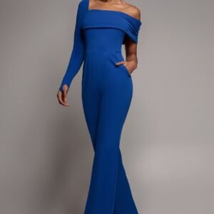 Goddiva One Shoulder Scuba Romper - Royal Blue