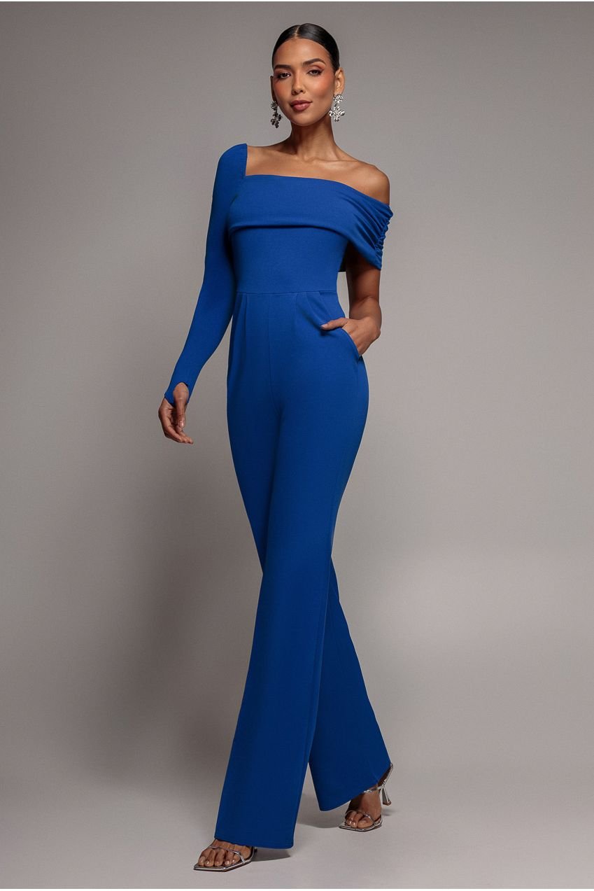 Goddiva One Shoulder Scuba Romper – Royal Blue